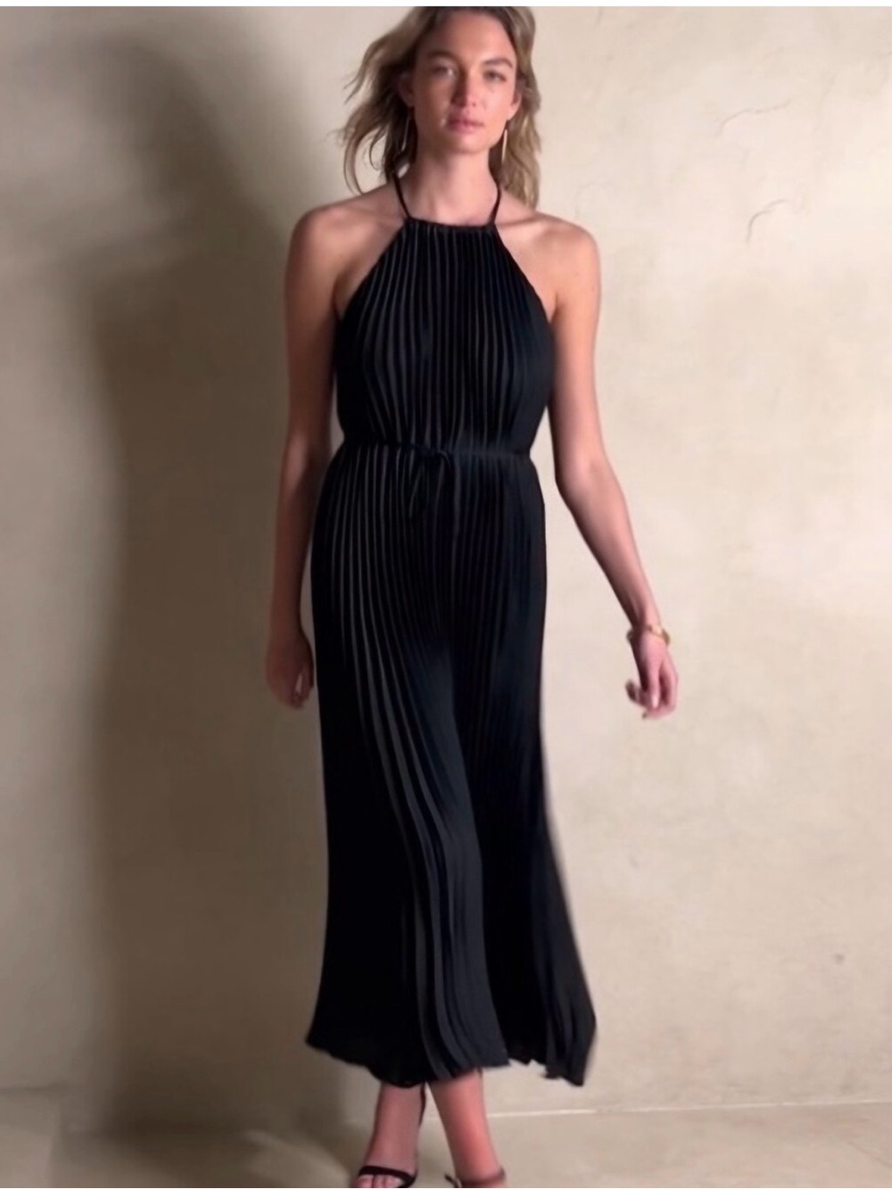 Banana Republic Black Pleated Halter Maxi